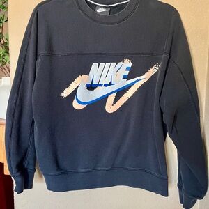 Retro Nike Black Crewneck Sweater with 90’s Style Print Size Small